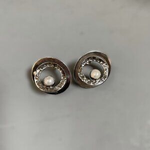Silver Circles With Pearl Accent Earrings